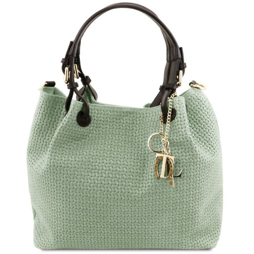 TL KeyLuck Sac Shopping en Cuir Imprimé Tressé Vert Menthe TL141573
