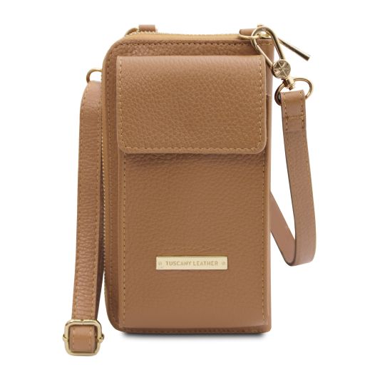TL Bag Lederbrieftasche/Handyhalter mit Tragegurt Karamell TL142323