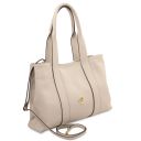 Skye Borsa al Hombro en Piel Suave y Cartera en Piel con Cremallera en el Contorno Beige TL142606