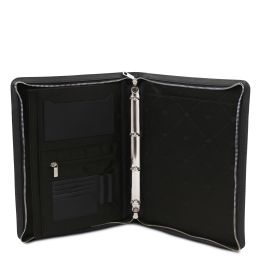 Cesare Leather Document Case With Handle and Ring Binder Black TL142554