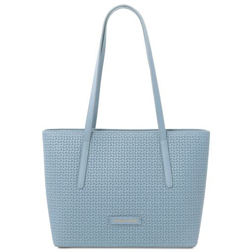 Dedalo Sac Shopping en Cuir Imprimé Tressé Bleu céleste TL142578