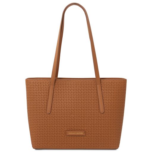 Dedalo Leder-Shopper mit Flechtprägung Cognac TL142578