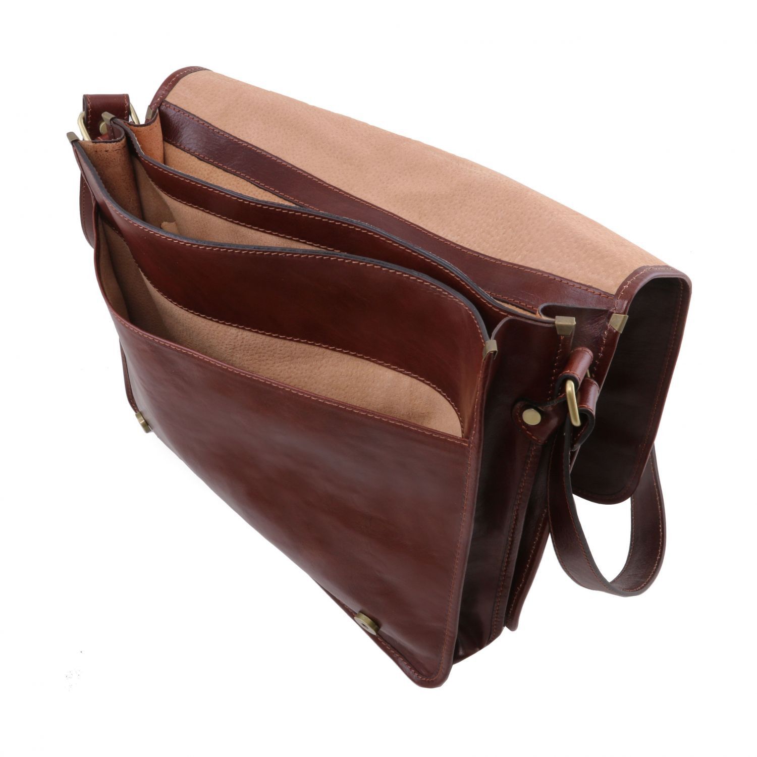 TL Messenger - Two Compartments Leather Shoulder bag - Large Size Black ...