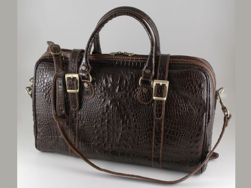 Berlin Croco Look Leather Travel bag - Small Size Dark Brown TL140751