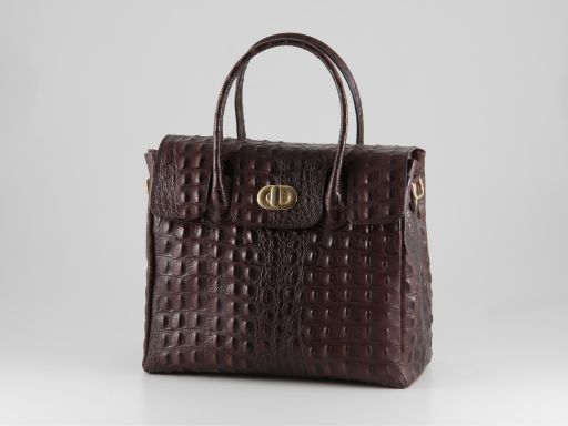 Erika Lady bag in Croco Look Leather - Small Size Темно-коричневый TL140846