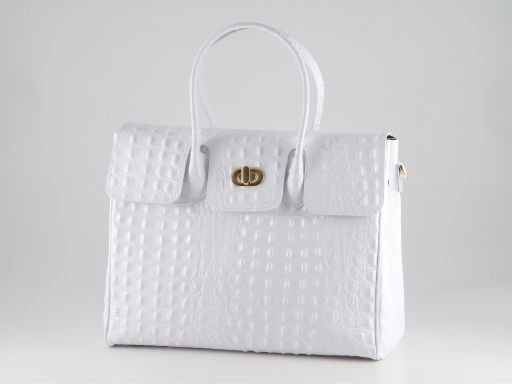 Erika Lady bag in Croco Look Leather - Large Size White TL140847