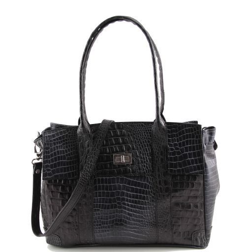 Eva Croco Look Leather Shoulder bag - Medium Size Черный TL140923
