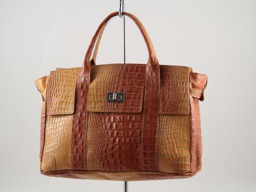 Eva Croco Look Leather Handbag - Small Size Orange TL140924