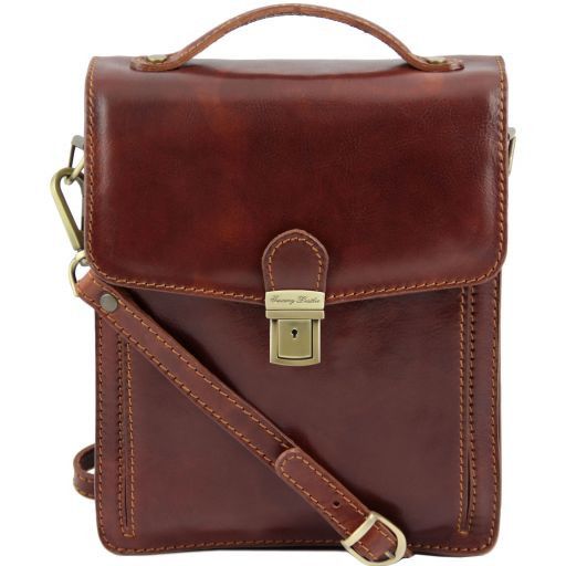David Leather Crossbody Bag Large Size Brown TL140930