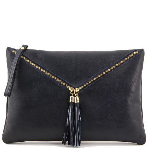 Audrey Clutch Leather Handbag - Large Size Blue TL141033