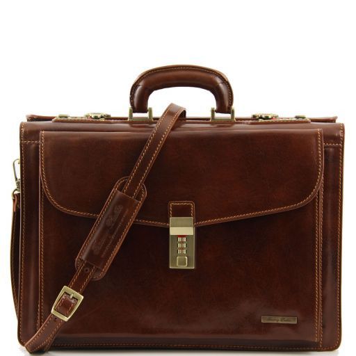 Riomaggiore Leather Briefcase 3 Compartments & Combination Locks