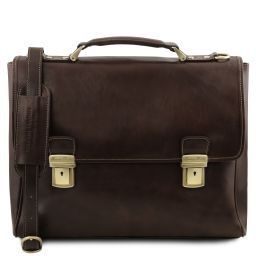 Trieste Elegante porta ordenador portátil en piel con 2 compartimentos Marrón oscuro TL141662