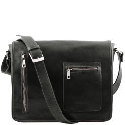 TL Messenger Sac bandoulière en cuir pour ordinateur 2 compartiments Noir TL141650