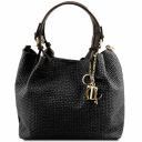 TL KeyLuck Кожаная сумка-шоппер с плетеным теснением Черный TL141573