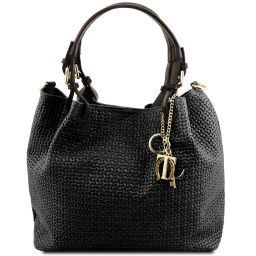 TL KeyLuck Bolso Shopping en Piel Imprimida Tejida Negro TL141573