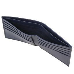Elégant portefeuille en cuir Saffiano pour homme 2 volets Bleu foncé TL141437
