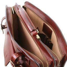 Venezia Serviette en cuir avec 2 compartiments et fermeture glissière Marron foncé TL141268
