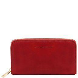 Esclusivo portafogli in pelle da donna con zip su 3 lati e soffietti Rosso TL141206