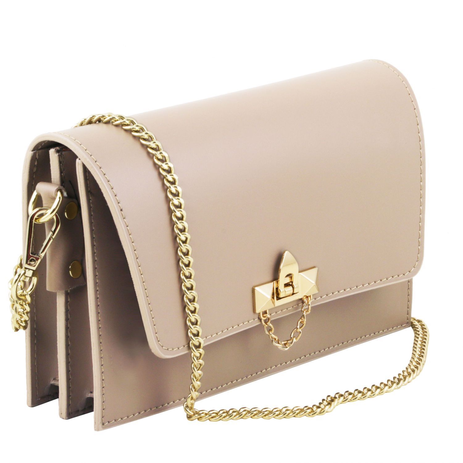 TL Bag Ruga Leather Clutch With Chain Strap Light Taupe TL141653