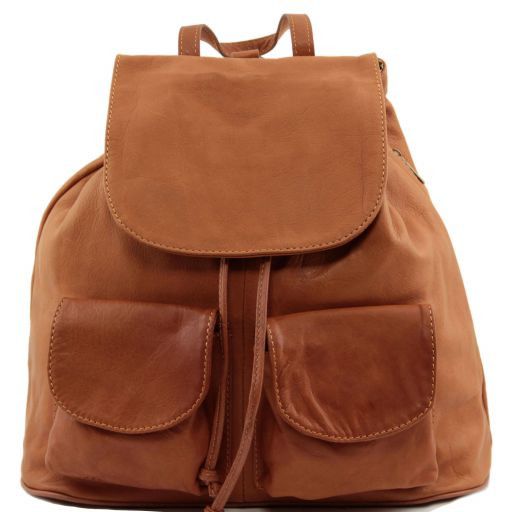 leather backpack cognac