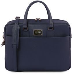 Urbino Maletín ordenador en piel para Saffiano con bolsillo delantero Azul oscuro TL141627