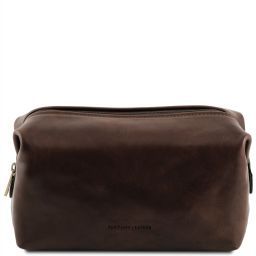 Smarty Leather toilet bag - Large size Dark Brown TL141219