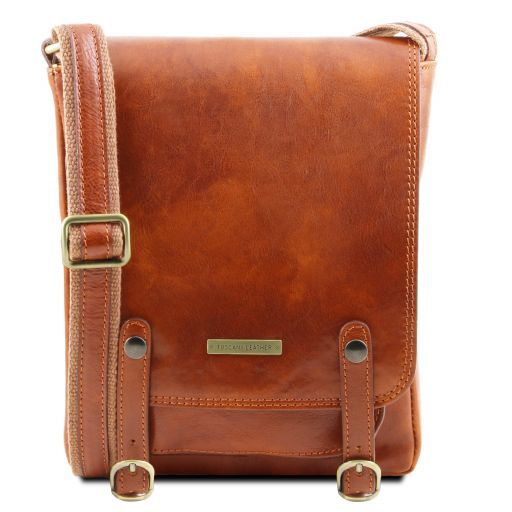Roby Leather crossbody bag for men with front straps Honey TL141406
