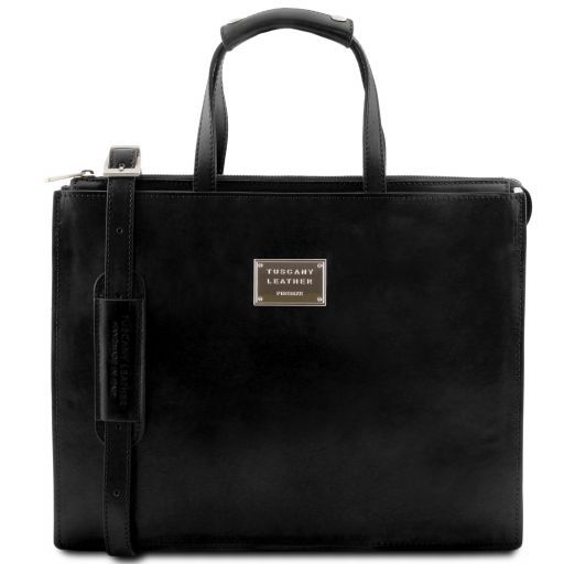 Palermo Leather briefcase 3 compartments for women - Black