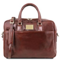 Urbino Leather Laptop Briefcase With Front Pocket Brown TL141241