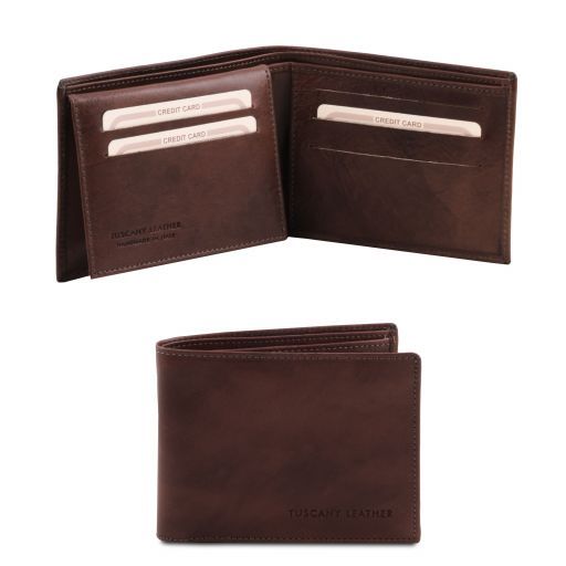 Эксклюзивный кожаный бумажник тройного сложения для мужчин Темно-коричневый TL140760
