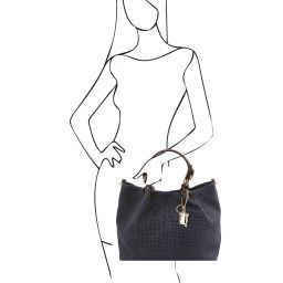 TL KeyLuck Borsa shopping TL SMART in pelle stampa intrecciata - Misura Grande Blu scuro TL141568