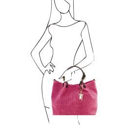 TL KeyLuck Borsa shopping TL SMART in pelle stampa intrecciata - Misura Grande Magenta TL141568