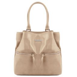 TL Bag Leather shoulder bag with front pockets Светлый серо-коричневый TL141722