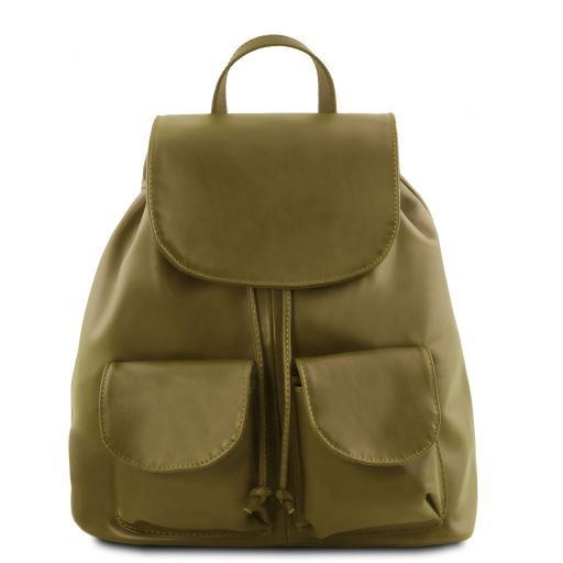 olive green leather backpack