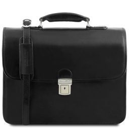Vernazza Leather briefcase with Laptop compartment 3 compartments Black TL141354