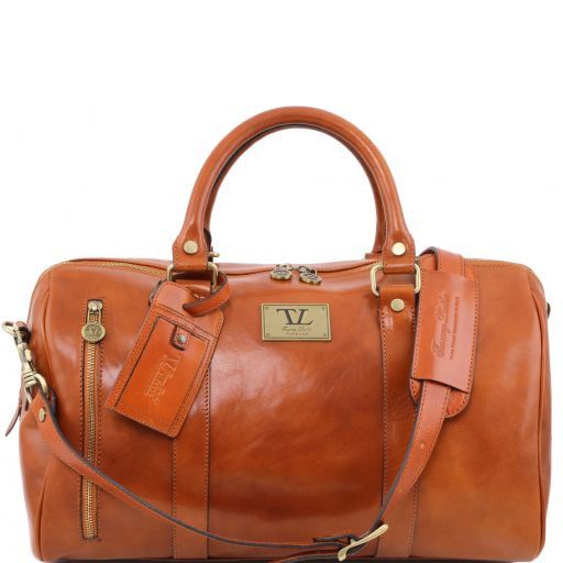 TL Voyager Travel Leather Duffle bag With Front Pocket Honey TL141303