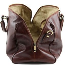 TL Voyager Reisetasche aus Leder mit Fach auf der Rückseite - Klein Dunkelbraun TL141250