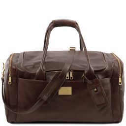 TL Voyager Sac de voyage en cuir avec poches aux côtés - Grand modèle Marron foncé TL141281