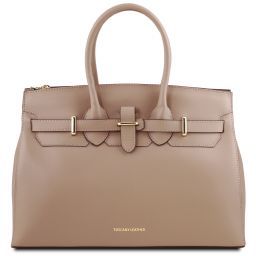 Elettra Sac à main pour femme en cuir avec finitions couleur or Taupe TL141548