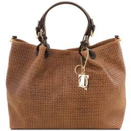 TL KeyLuck Sac shopping TL SMART en cuir imprimé tressé - Grand modèle Cannelle TL141568
