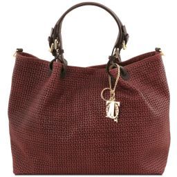 TL KeyLuck Borsa shopping TL SMART in pelle stampa intrecciata - Misura Grande Bordeaux TL141568