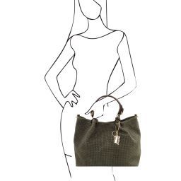 TL KeyLuck Borsa shopping TL SMART in pelle stampa intrecciata - Misura Grande Verde Foresta TL141568