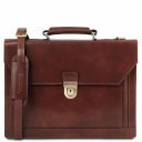 Cremona Leather Briefcase 3 Compartments Brown TL141732