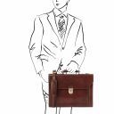 Cremona Leather Briefcase 3 Compartments Brown TL141732