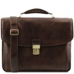 Alessandria Cartable porte ordinateur TL SMART multi compartiments en cuir Marron foncé TL141448