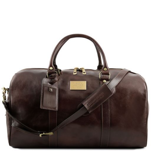 TL Voyager Sac de Voyage en Cuir Avec Poche à L'arrière - Grand Modèle Marron foncé TL141247