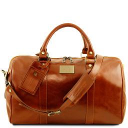 TL Voyager Borsa da viaggio in pelle con tasca sul retro - Misura piccola Miele TL141250