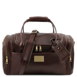 TL Voyager Reisetasche aus Leder mit 2 Reissverschluss Seitentaschen - Klein Dunkelbraun TL141441