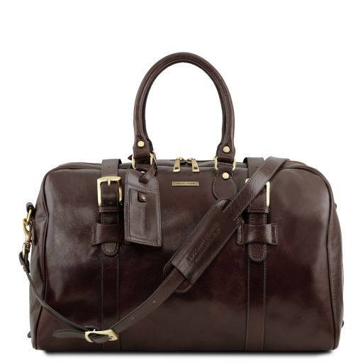 TL Voyager Дорожная кожаная сумка с пряжками - Малый размер Темно-коричневый TL141249