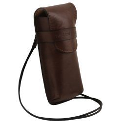 Exclusiva Funda Para Gafas/Smartphone en Piel con Bandolera Modelo Grande Marrón oscuro TL141321